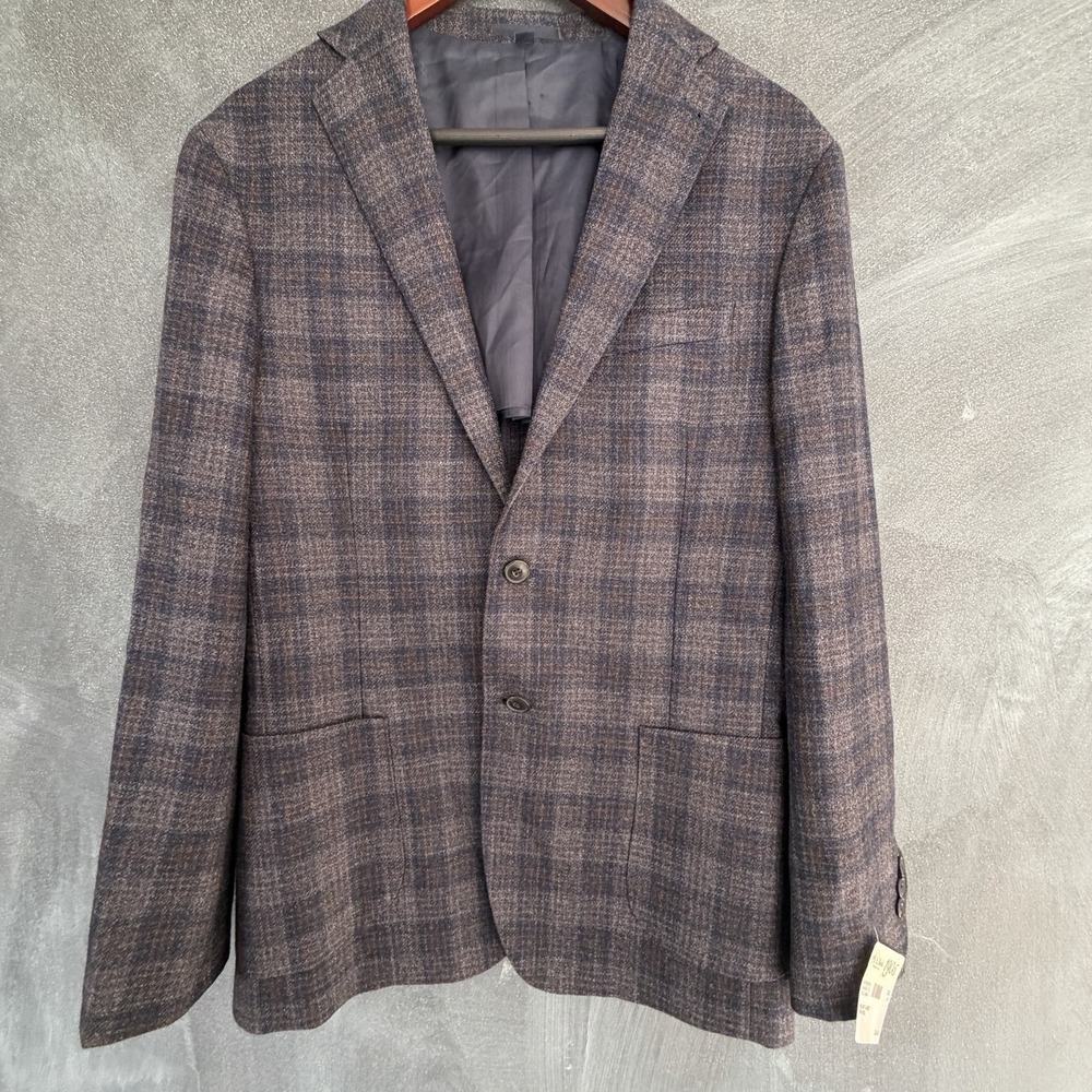 Jos A Bank 1905 Soft Jacket Mens 40R Blue Brown Plaid 100% Wool Blazer NWT